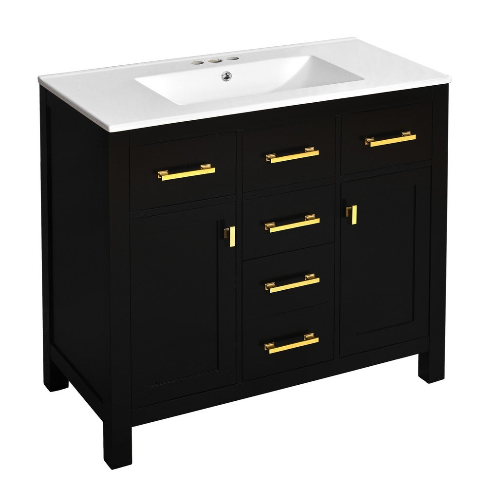 Mindy Bathroom Sink Vanity with Cabinet Doors | Gold | Black Wood 36"
