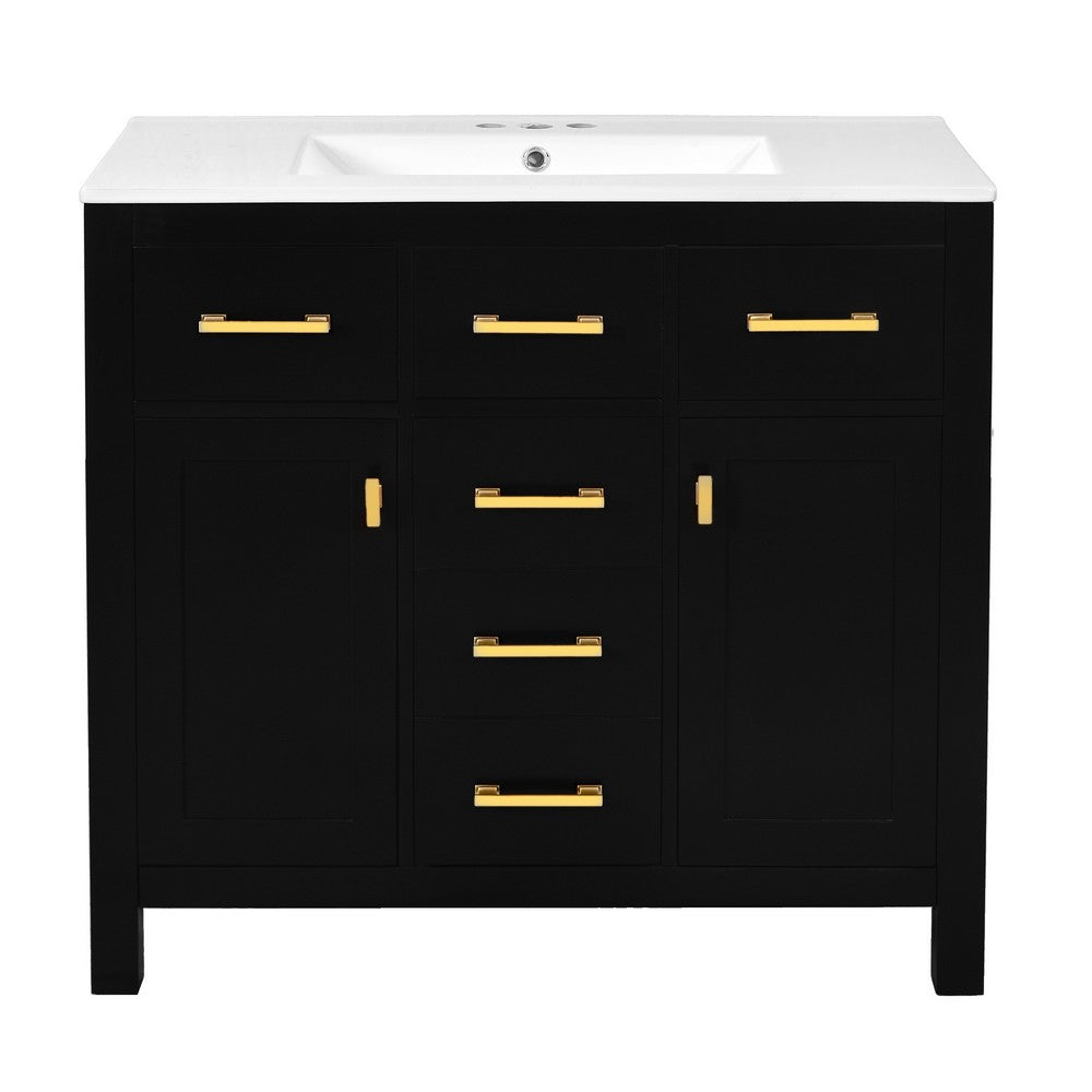 Mindy Bathroom Sink Vanity with Cabinet Doors | Gold | Black Wood 36"