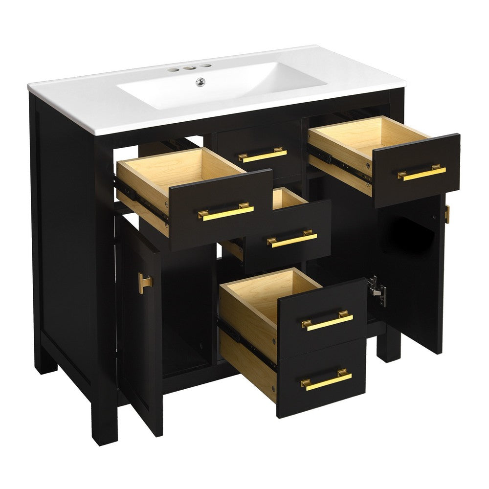 Mindy Bathroom Sink Vanity with Cabinet Doors | Gold | Black Wood 36"