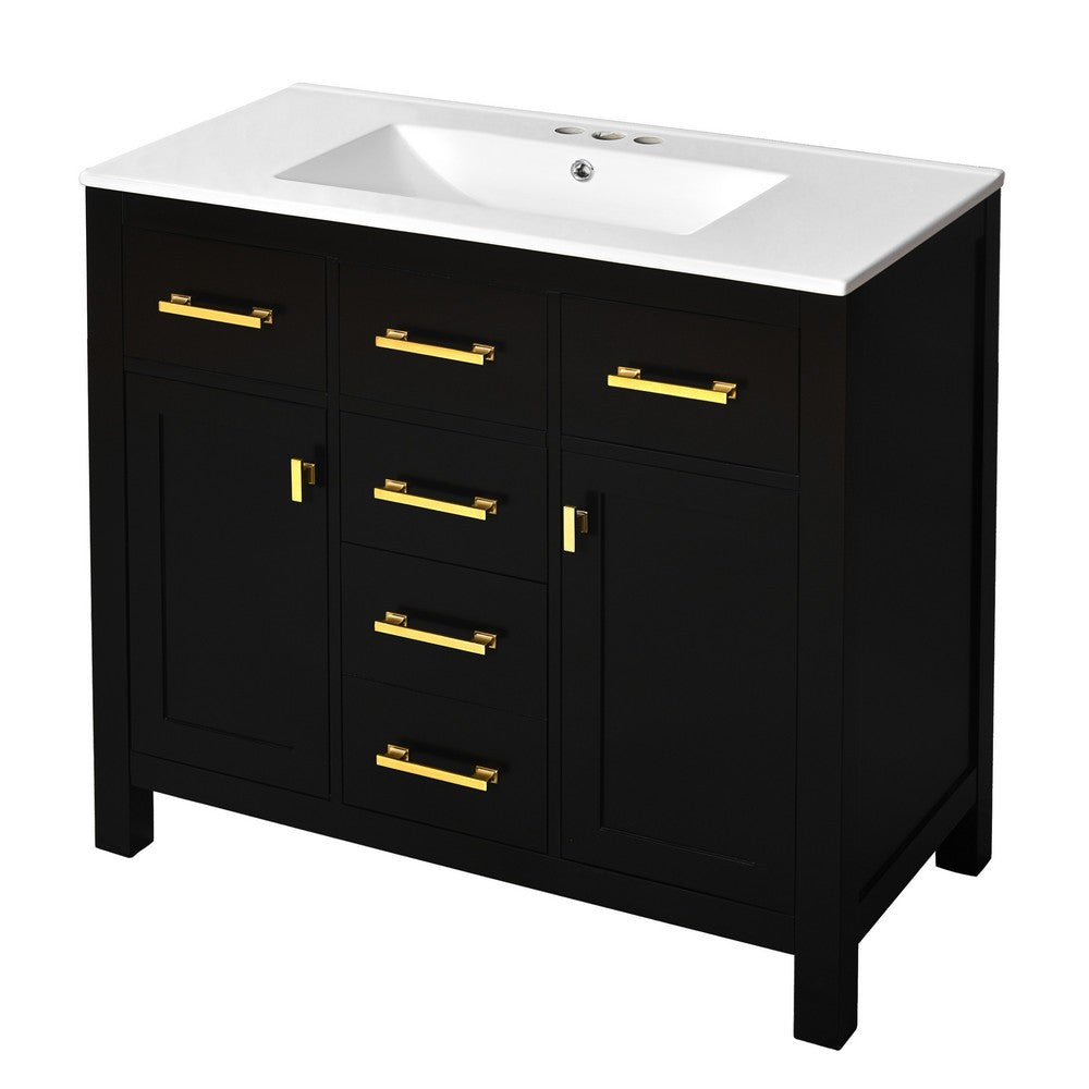 Mindy Bathroom Sink Vanity with Cabinet Doors | Gold | Black Wood 36"