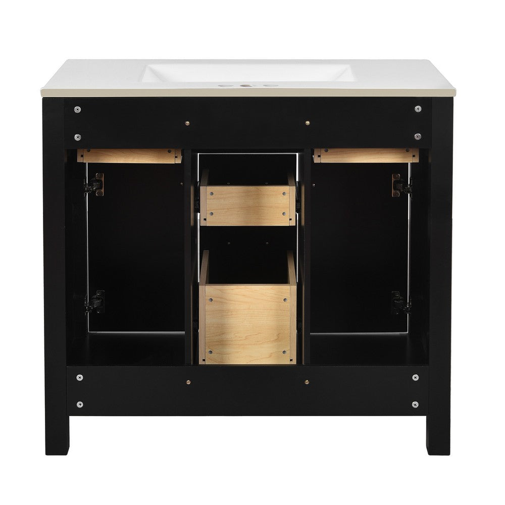Mindy Bathroom Sink Vanity with Cabinet Doors | Gold | Black Wood 36"