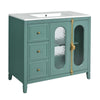 Dandy Bathroom Vanity with Glass Cabinet Doors | 3 Drawers | Green 36"