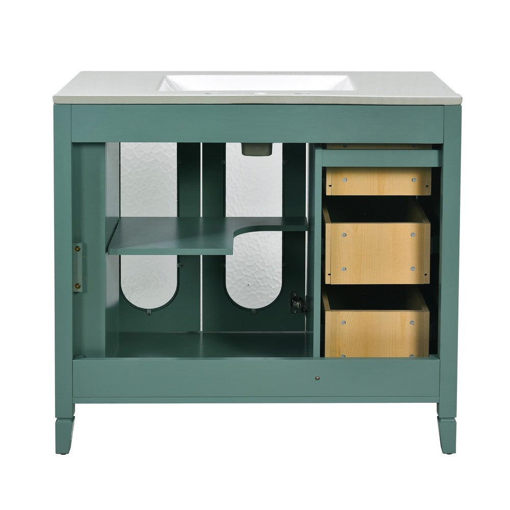Dandy Bathroom Vanity with Glass Cabinet Doors | 3 Drawers | Green 36"