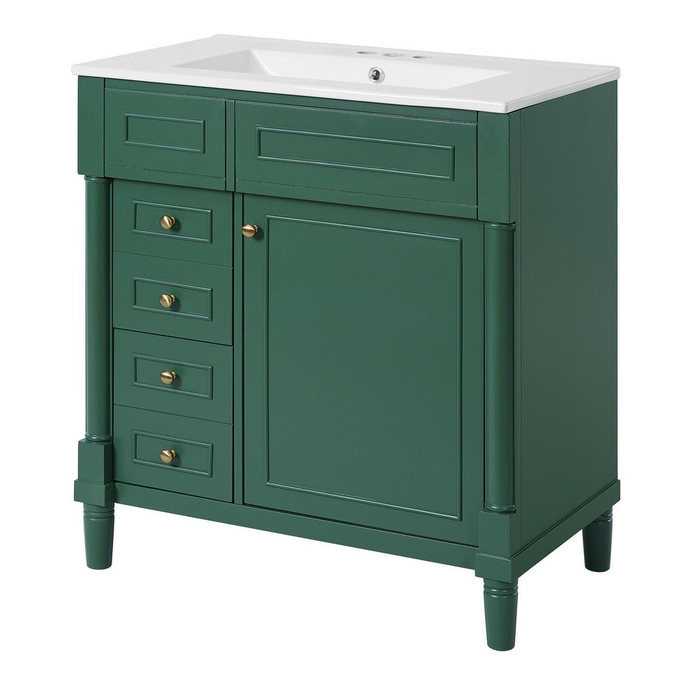 Xyra Freestanding Sink & Cabinet Vanity | Emerald Green Wood 30"