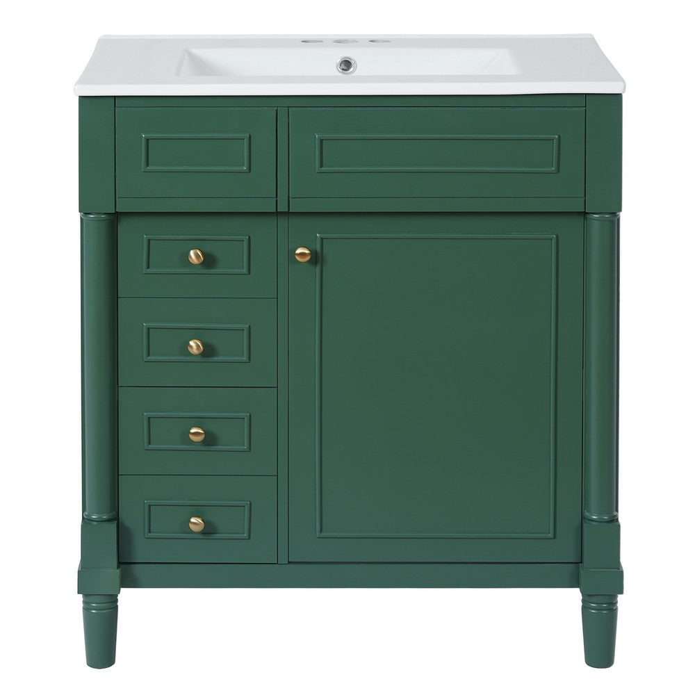 Xyra Freestanding Sink & Cabinet Vanity | Emerald Green Wood 30"
