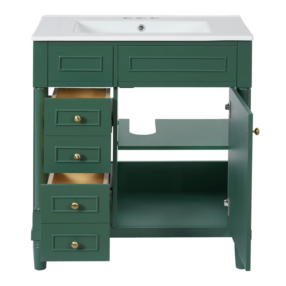 Xyra Freestanding Sink & Cabinet Vanity | Emerald Green Wood 30"