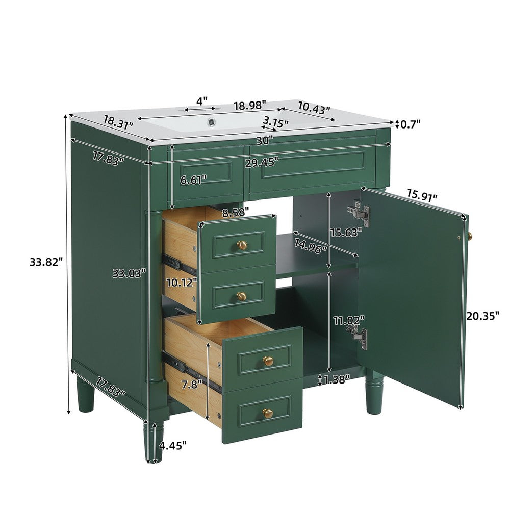 Xyra Freestanding Sink & Cabinet Vanity | Emerald Green Wood 30"
