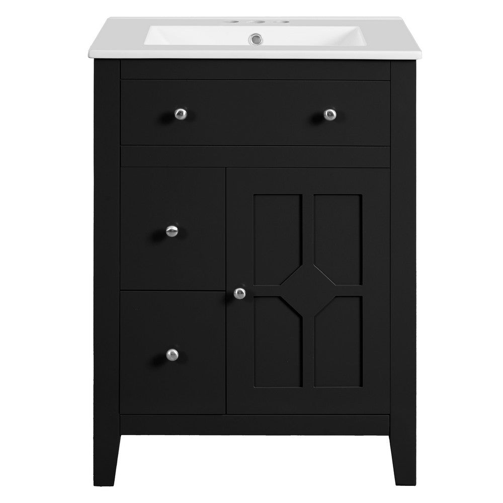 Ryla Bathroom Ceramic Basin Vanity | 2 Drawers | 1 Cabinet Door | Black 24"