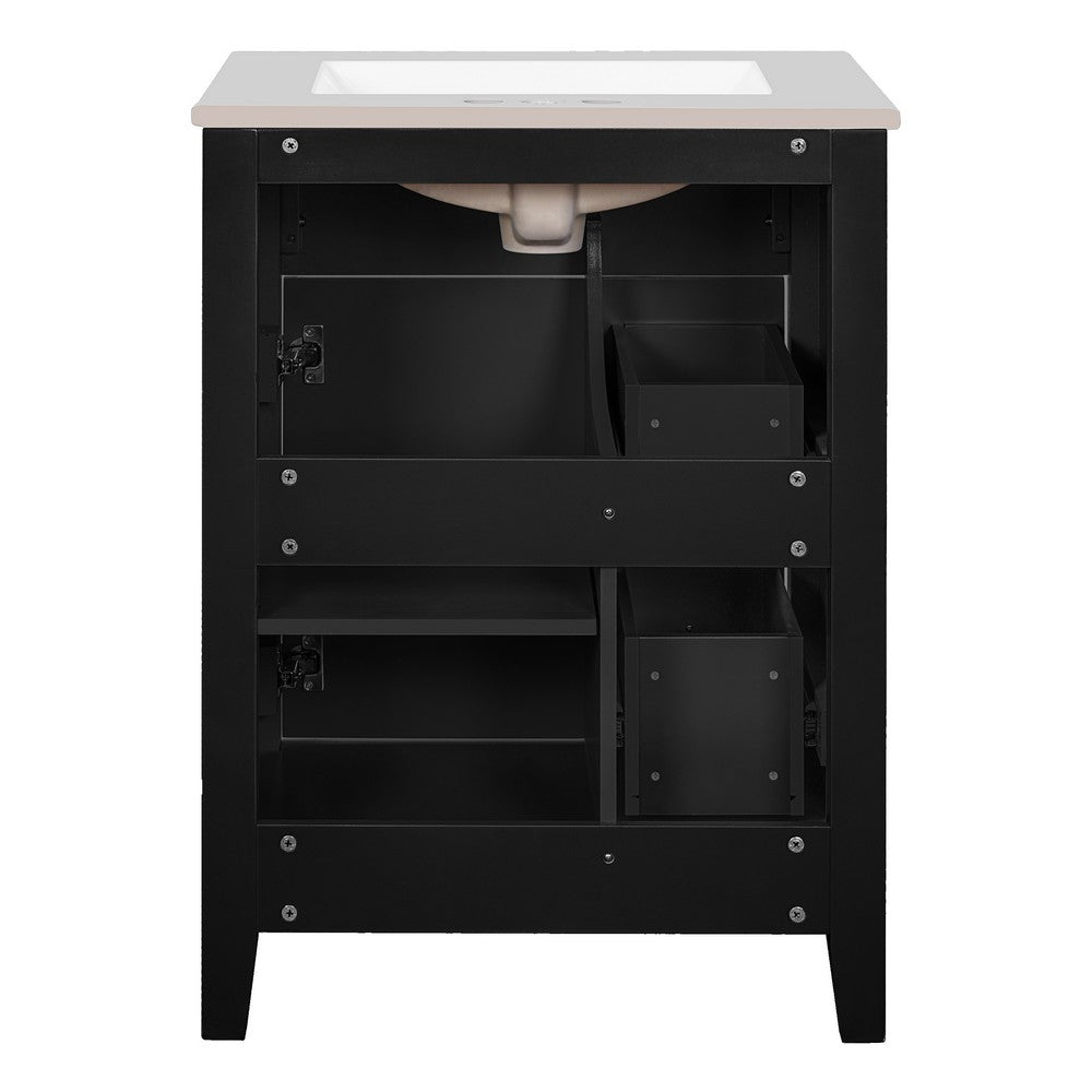 Ryla Bathroom Ceramic Basin Vanity | 2 Drawers | 1 Cabinet Door | Black 24"
