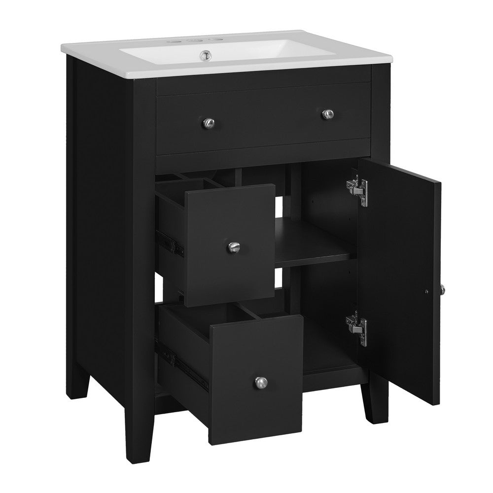 Ryla Bathroom Ceramic Basin Vanity | 2 Drawers | 1 Cabinet Door | Black 24"