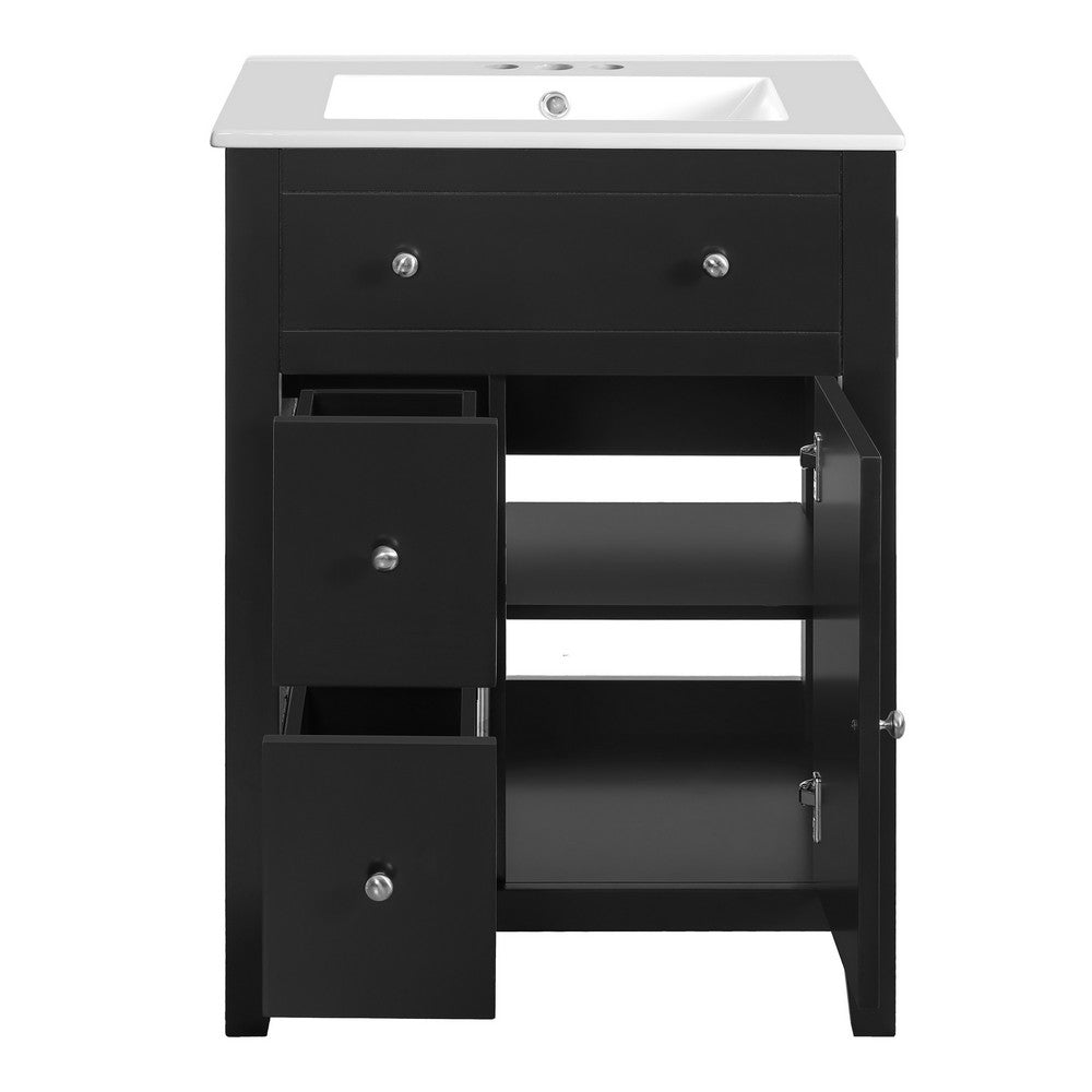 Ryla Bathroom Ceramic Basin Vanity | 2 Drawers | 1 Cabinet Door | Black 24"