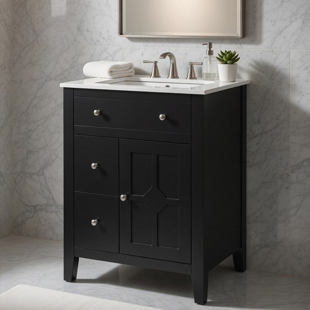 Ryla Bathroom Ceramic Basin Vanity | 2 Drawers | 1 Cabinet Door | Black 24"