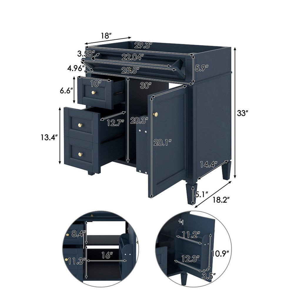 Zake Bathroom Vanity Cabinet with Tip-Out Drawers | Blue Wood 29"