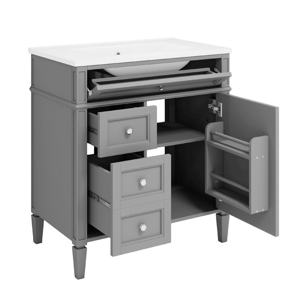 Asher Bathroom Vanity | Built In Ceramic Sink | Smart Storage | Gray 30"