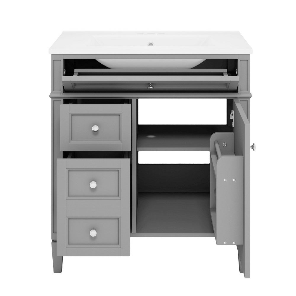 Asher Bathroom Vanity | Built In Ceramic Sink | Smart Storage | Gray 30"