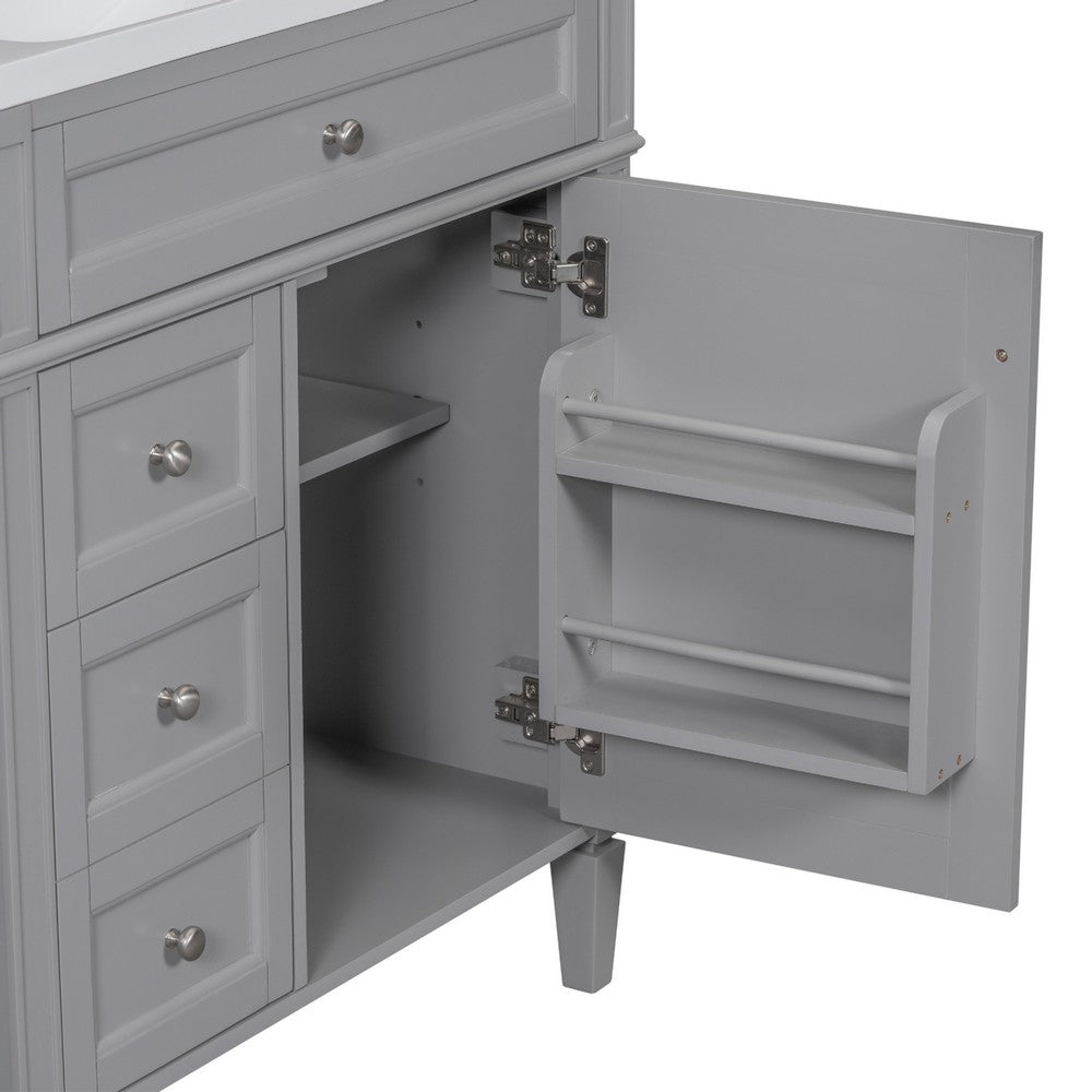 Asher Bathroom Vanity | Built In Ceramic Sink | Smart Storage | Gray 30"