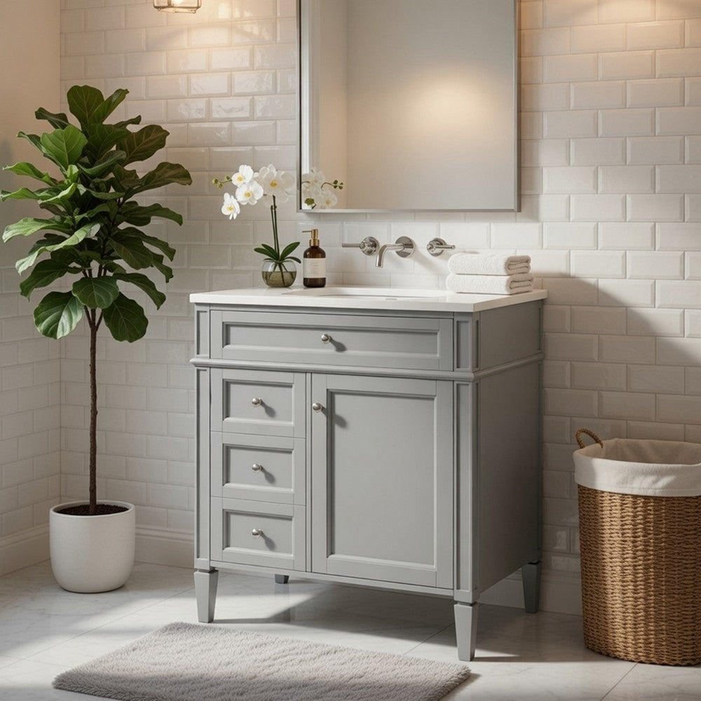 Asher Bathroom Vanity | Built In Ceramic Sink | Smart Storage | Gray 30"