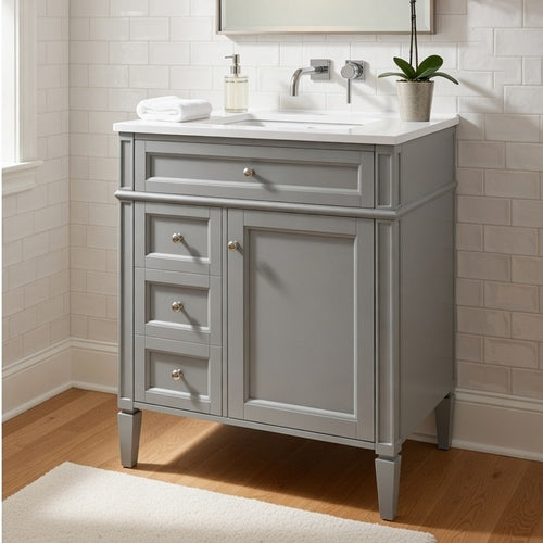 Asher Bathroom Vanity | Built In Ceramic Sink | Smart Storage | Gray 30"
