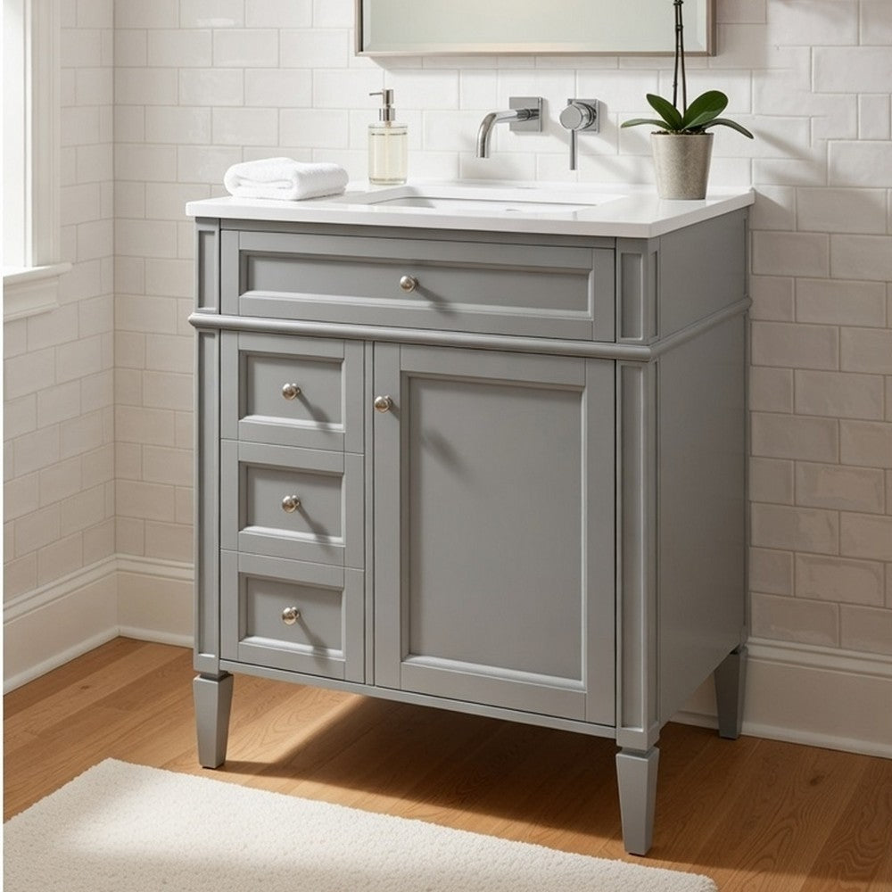 Asher Bathroom Vanity | Built In Ceramic Sink | Smart Storage | Gray 30"