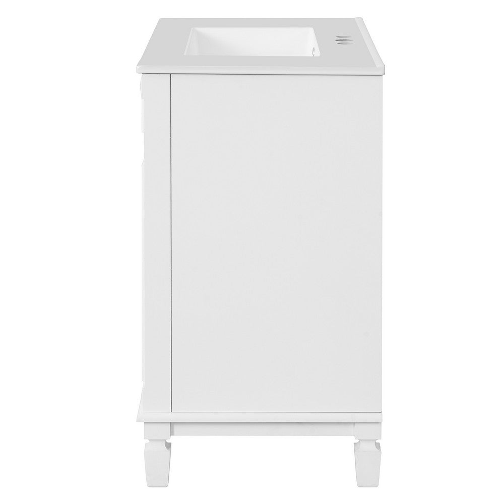 Castor Bathroom Vanity with Ceramic Sink | Drawers & Shelf | White Wood 30"