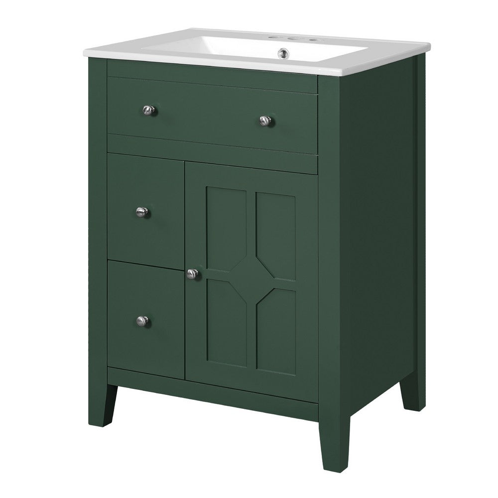 Ryla Bathroom Vanity with Ceramic Basin | 2 Drawers | 1 Door | Green 24"