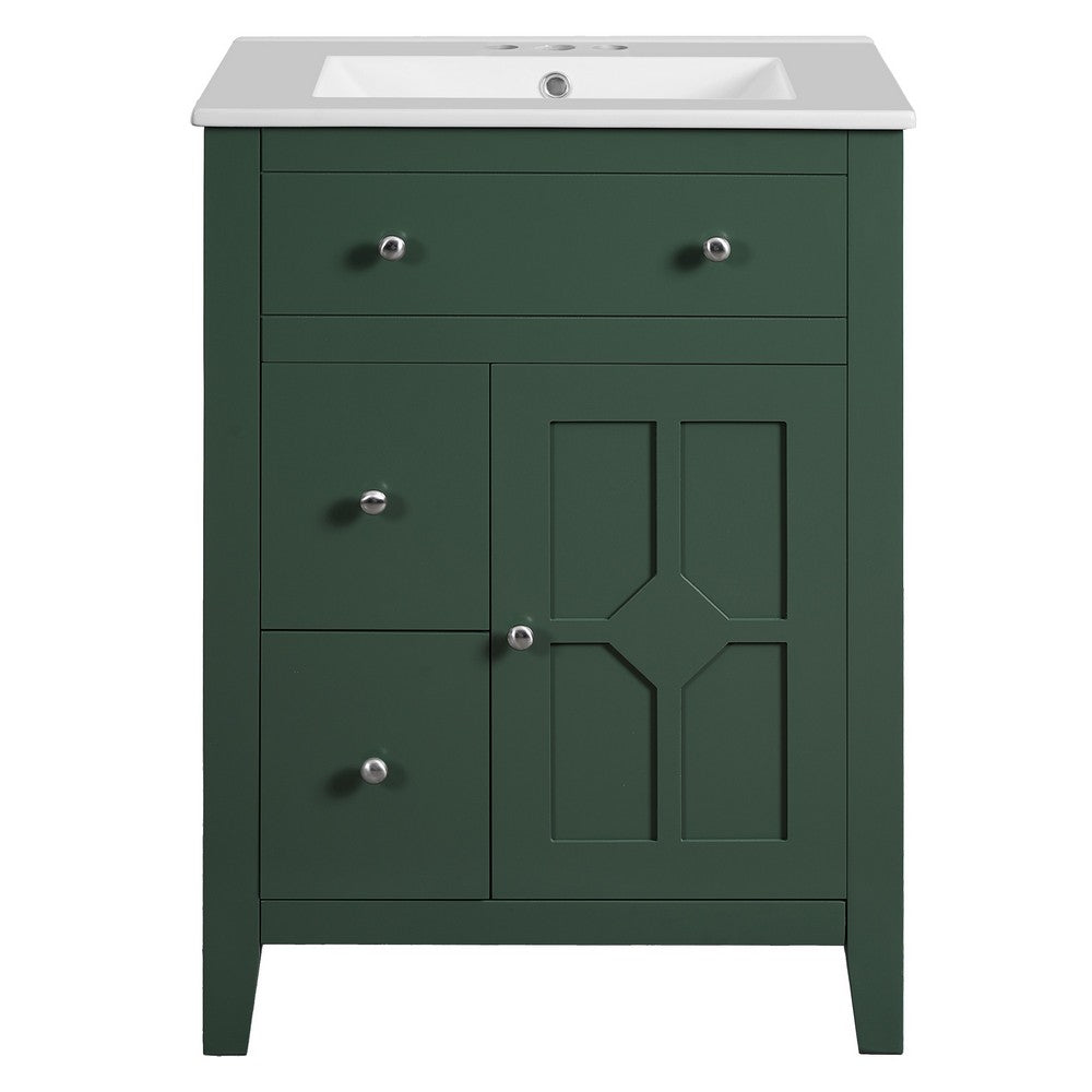 Ryla Bathroom Vanity with Ceramic Basin | 2 Drawers | 1 Door | Green 24"