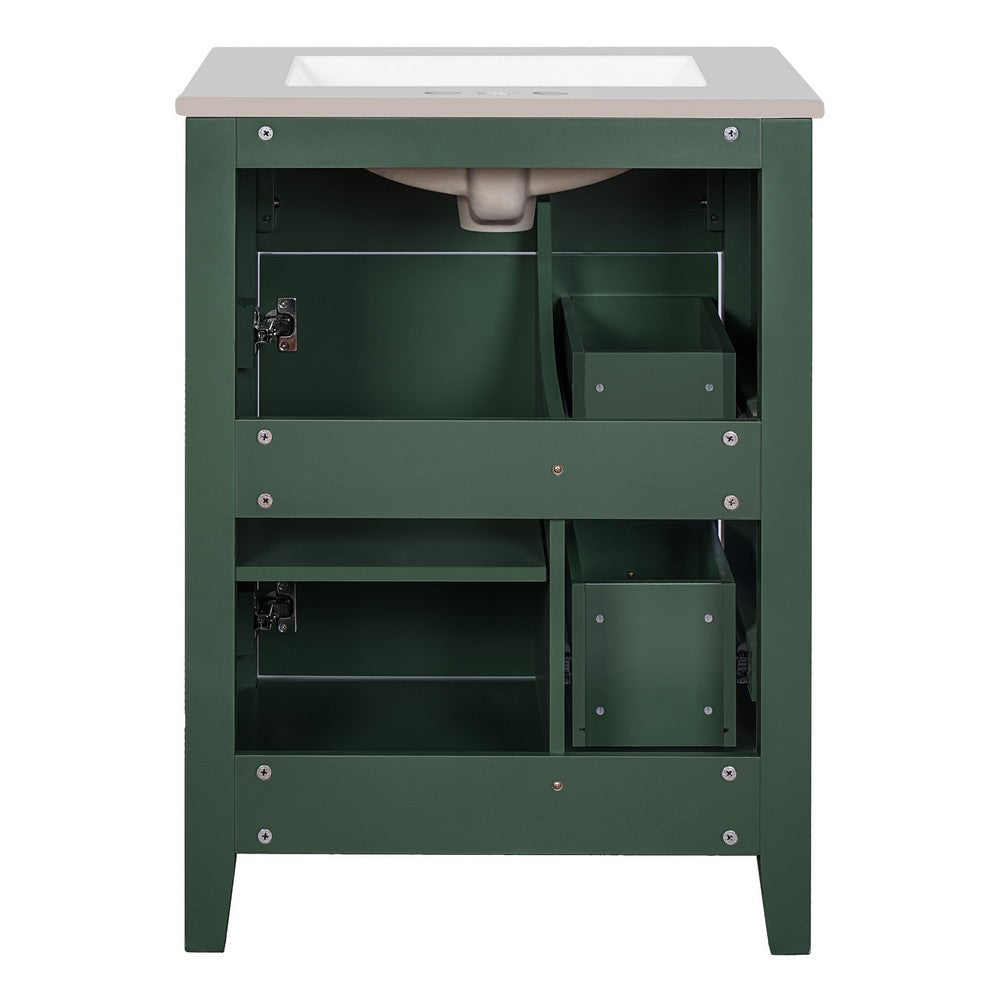 Ryla Bathroom Vanity with Ceramic Basin | 2 Drawers | 1 Door | Green 24"