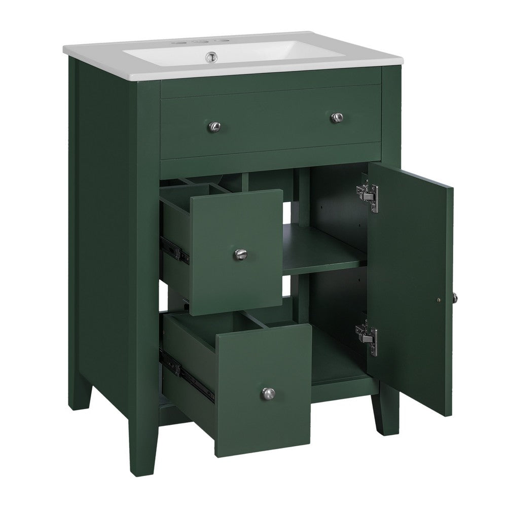Ryla Bathroom Vanity with Ceramic Basin | 2 Drawers | 1 Door | Green 24"