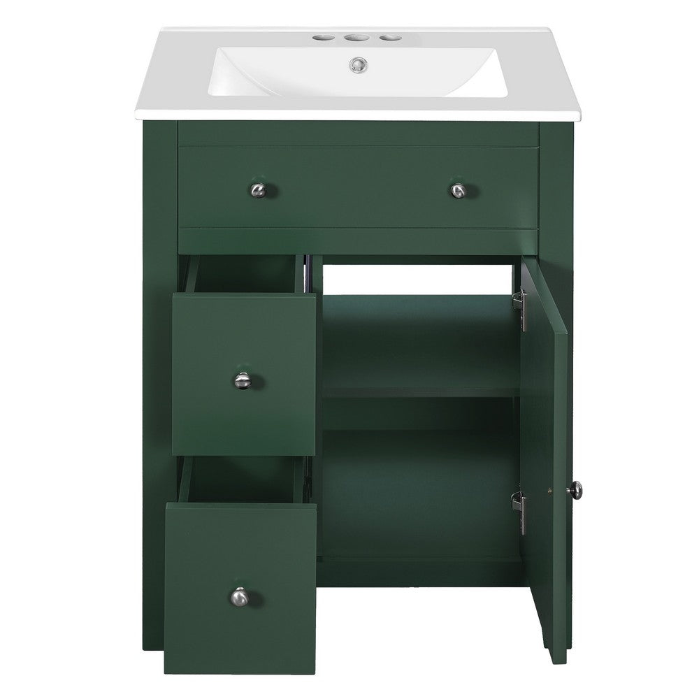 Ryla Bathroom Vanity with Ceramic Basin | 2 Drawers | 1 Door | Green 24"