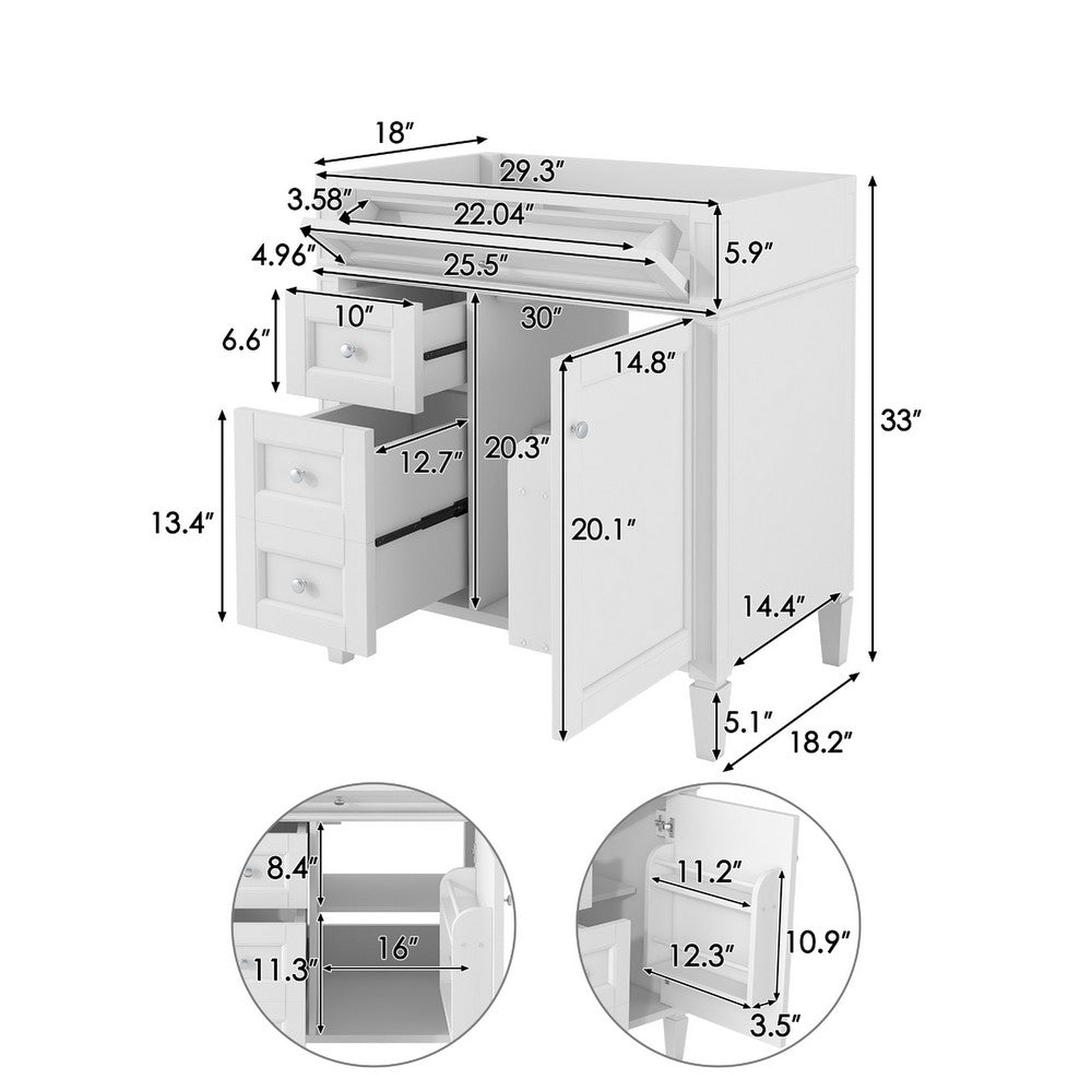 Zake Bathroom Vanity Cabinet with Tip-Out Drawers | White Wood 29"