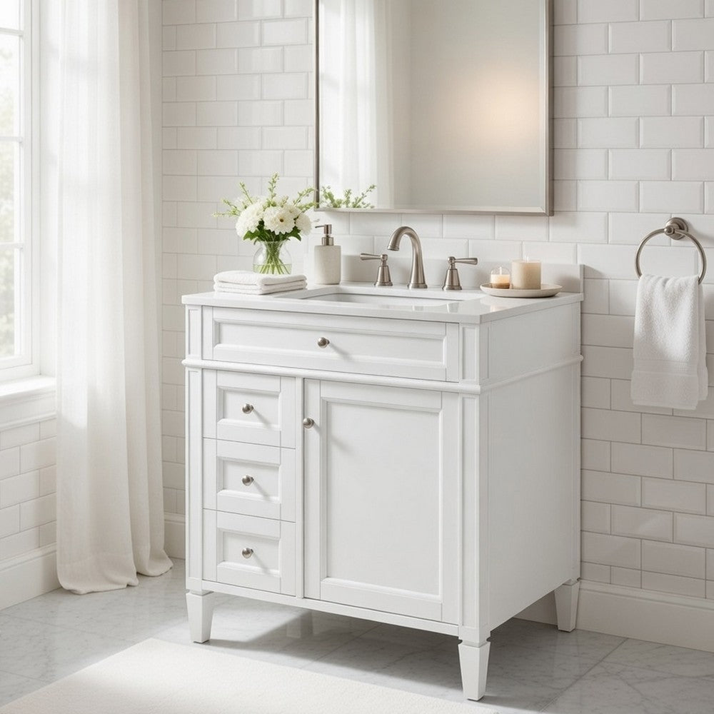 Zake Bathroom Vanity Cabinet with Tip-Out Drawers | White Wood 29"
