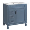 Castor Bathroom Vanity with Ceramic Sink | Drawers & Shelf | Blue Wood 30"