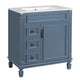 Castor Bathroom Vanity with Ceramic Sink | Drawers & Shelf | Blue Wood 30"