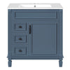 Castor Bathroom Vanity with Ceramic Sink | Drawers & Shelf | Blue Wood 30"