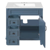 Castor Bathroom Vanity with Ceramic Sink | Drawers & Shelf | Blue Wood 30"