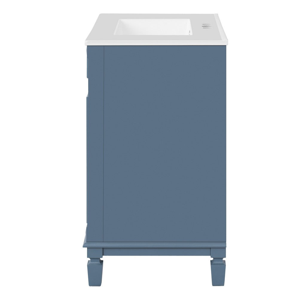 Castor Bathroom Vanity with Ceramic Sink | Drawers & Shelf | Blue Wood 30"