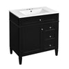 Roze Bathroom Vanity Cabinet with Ceramic Sink | 3 Drawer Black Wood 30"