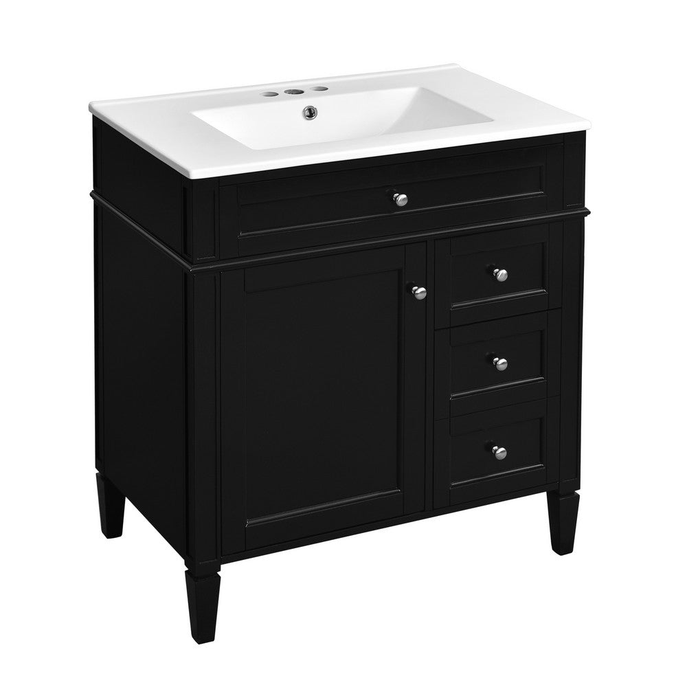 Roze Bathroom Vanity Cabinet with Ceramic Sink | 3 Drawer Black Wood 30"