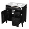 Roze Bathroom Vanity Cabinet with Ceramic Sink | 3 Drawer Black Wood 30"