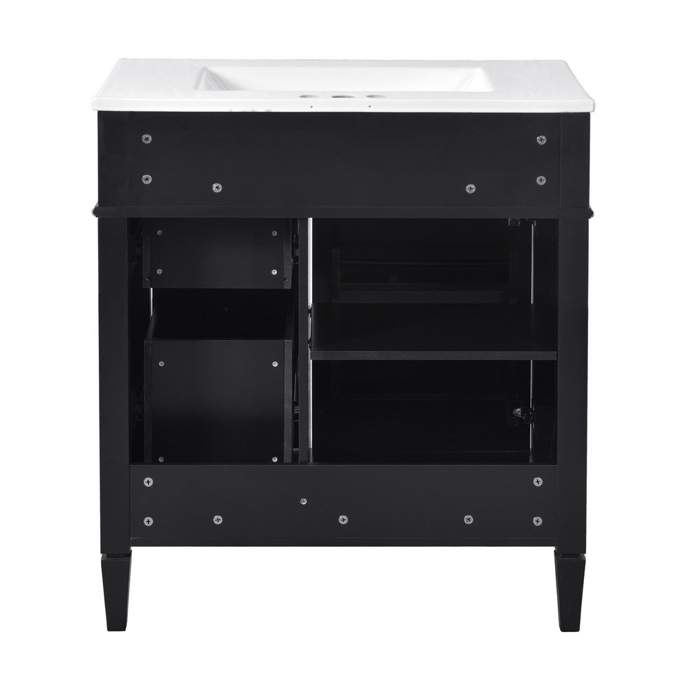 Roze Bathroom Vanity Cabinet with Ceramic Sink | 3 Drawer Black Wood 30"