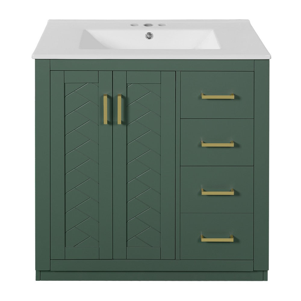 Sarba Bathroom Cabinet Vanity w Ceramic Sink | Gold Metal Green Wood 30"