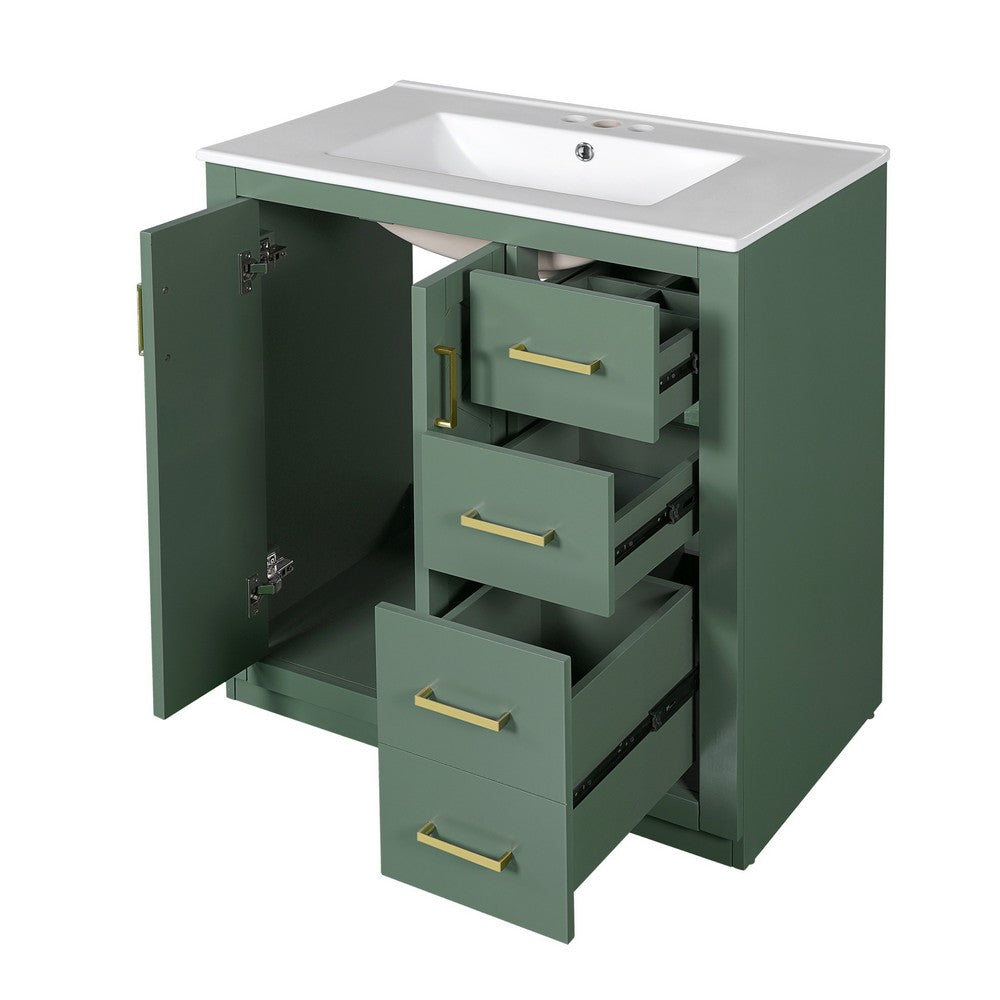 Sarba Bathroom Cabinet Vanity w Ceramic Sink | Gold Metal Green Wood 30"