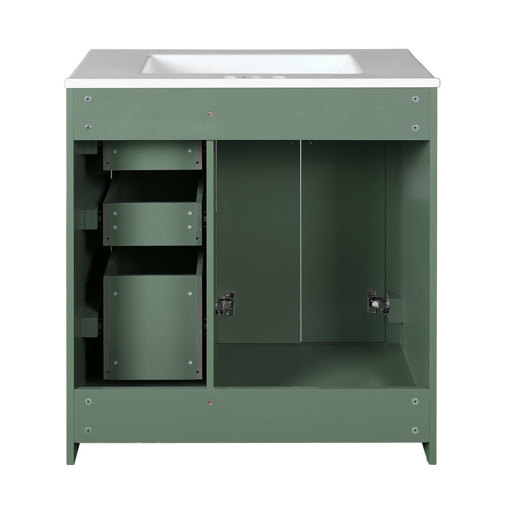 Sarba Bathroom Cabinet Vanity w Ceramic Sink | Gold Metal Green Wood 30"