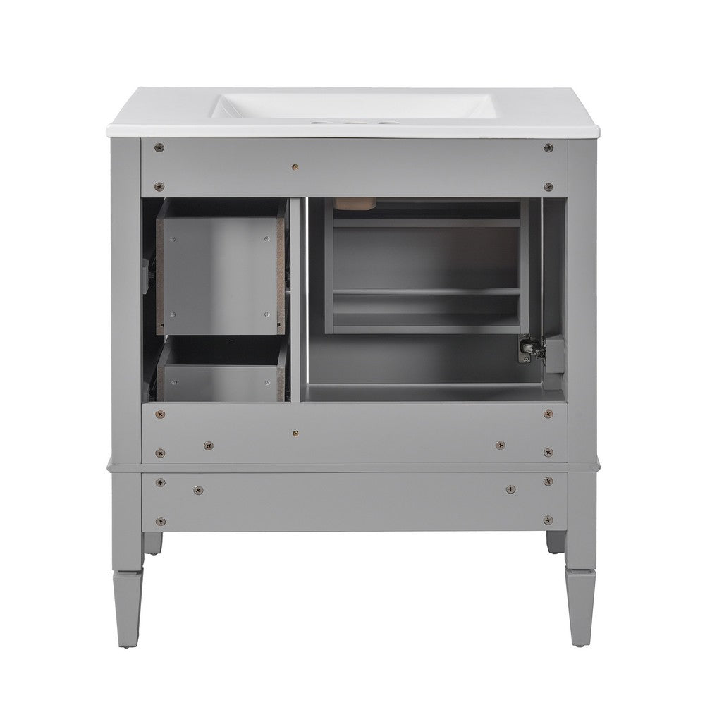 Cullen Ceramic Sink Bathroom Vanity Cabinet | 3 Drawers | Gray Wood 30"