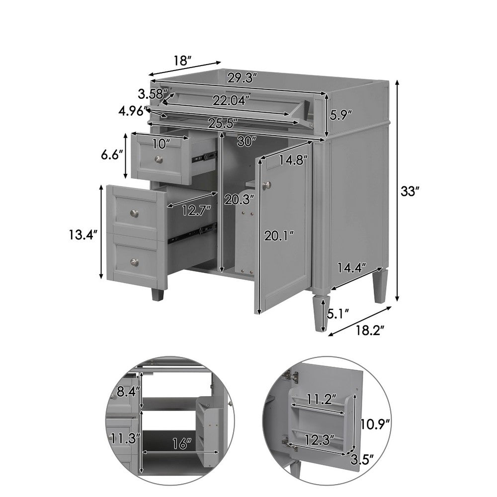 Zake Bathroom Vanity Cabinet with Tip-Out Drawers | Gray Wood 30"