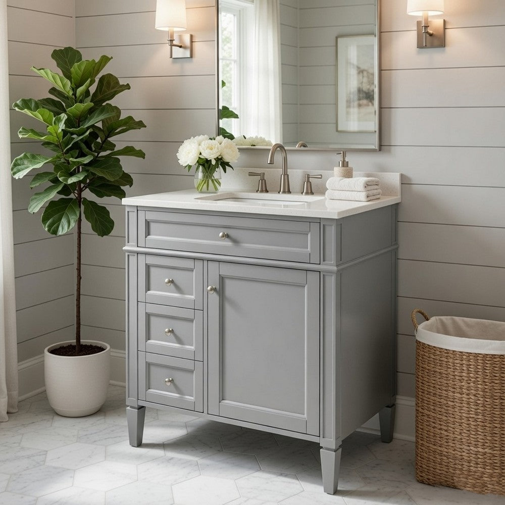 Zake Bathroom Vanity Cabinet with Tip-Out Drawers | Gray Wood 30"
