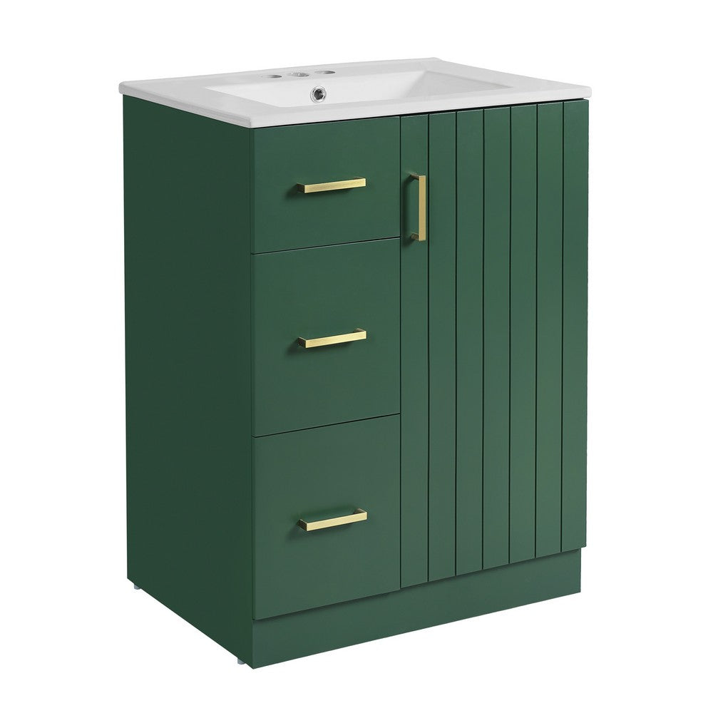 Zelma Modern Vanity | 2 Drawers & Soft-Closing Door | Green Wood 24"