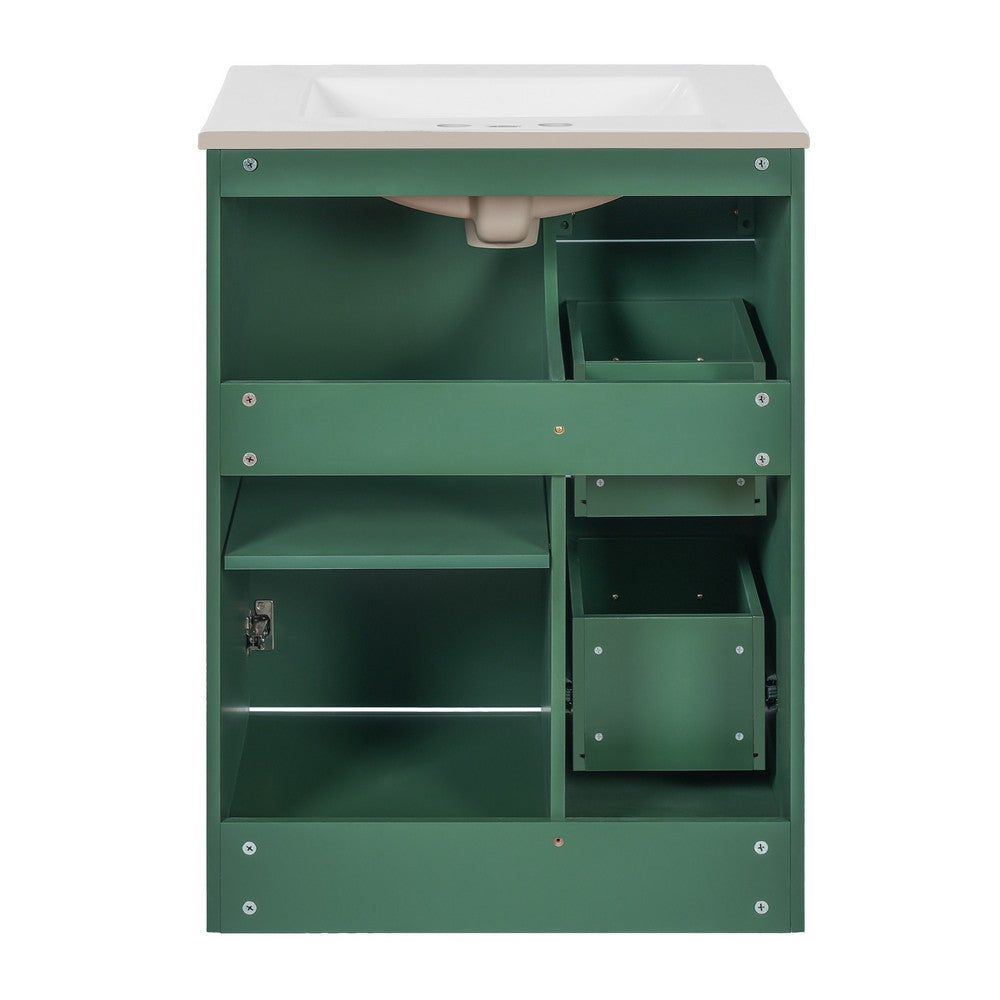 Zelma Modern Vanity | 2 Drawers & Soft-Closing Door | Green Wood 24"
