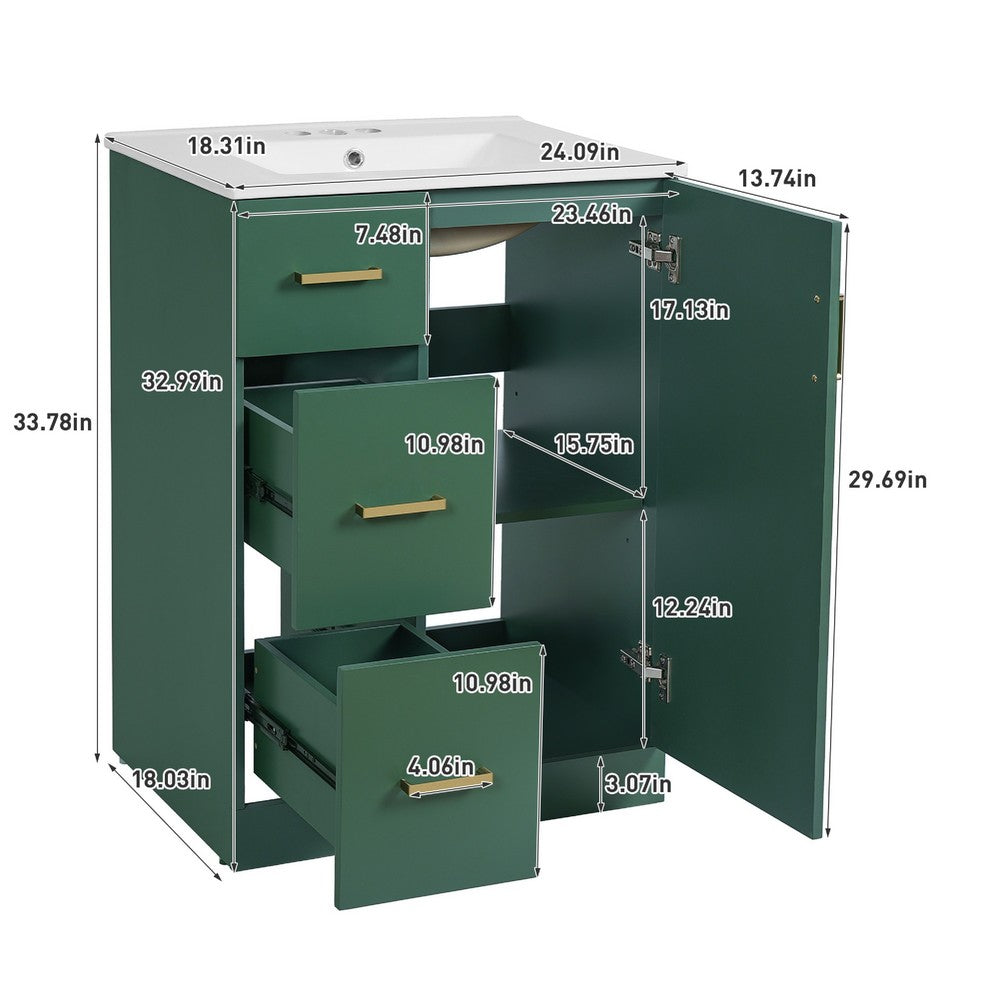 Zelma Modern Vanity | 2 Drawers & Soft-Closing Door | Green Wood 24"