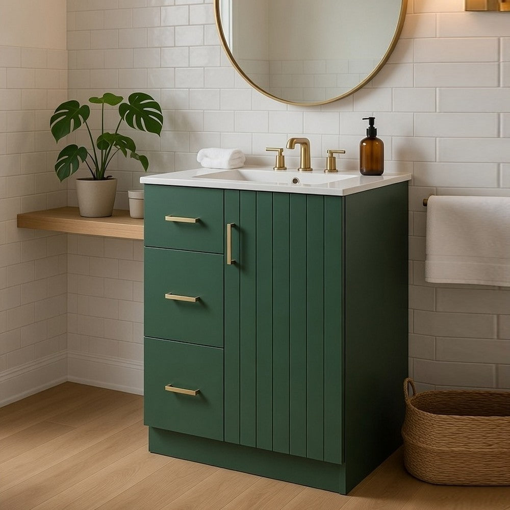 Zelma Modern Vanity | 2 Drawers & Soft-Closing Door | Green Wood 24"